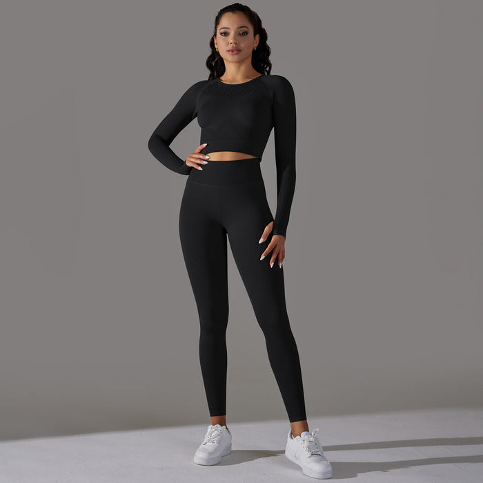 Color-Long Sleeve Pants Suit-Black-Yoga Wear Suit Seamless Breathable Vest Sports Underwear High Waist Hip Lift Fitness Pants Suit-Fancey Boutique