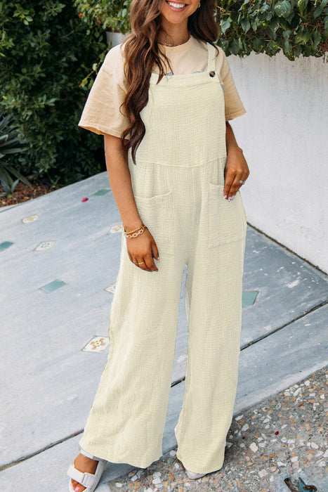 Color-Apricot-Summer Women Casual Solid Color Pocket Square Collar Loose Overalls-Fancey Boutique