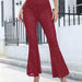 Color-Burgundy-Women Sexy Mesh See Through Drop Plastic Trousers Women Bell Bottom Pants-Fancey Boutique