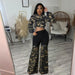 Color-Modified Camouflage Long Sleeve Personality Cropped Outfit Stretch Denim Belt Trousers Set-Fancey Boutique