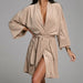 Color-Khaki-Fall Home Wear Crystal Velvet Deep V Plunge Plunge Sexy 3/4 Sleeve Nightgown Comfortable Bathrobe Warm Women Pajamas-Fancey Boutique