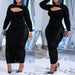 Color-Plus Size Women Autumn Black Mid-Length One-Step Dress Office Solid Color Voile Dress-Fancey Boutique