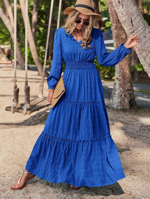 Color-Blue-Long Sleeve Dress Autumn Winter Office Women Maxi Dress-Fancey Boutique