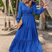Color-Blue-Long Sleeve Dress Autumn Winter Office Women Maxi Dress-Fancey Boutique