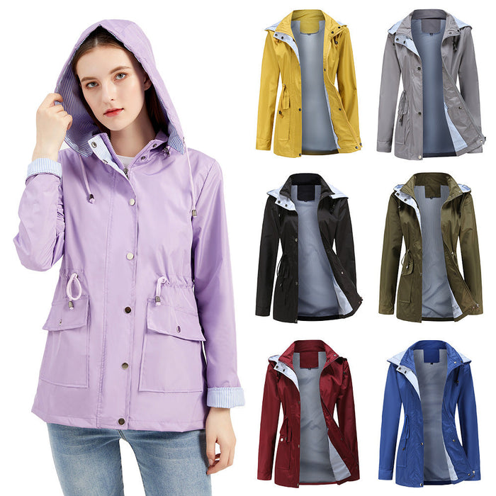 Color-New Spring Autumn Detachable Hat Windbreaker Women Women Clothing Striped Inner Coat Plus Size Women-Fancey Boutique