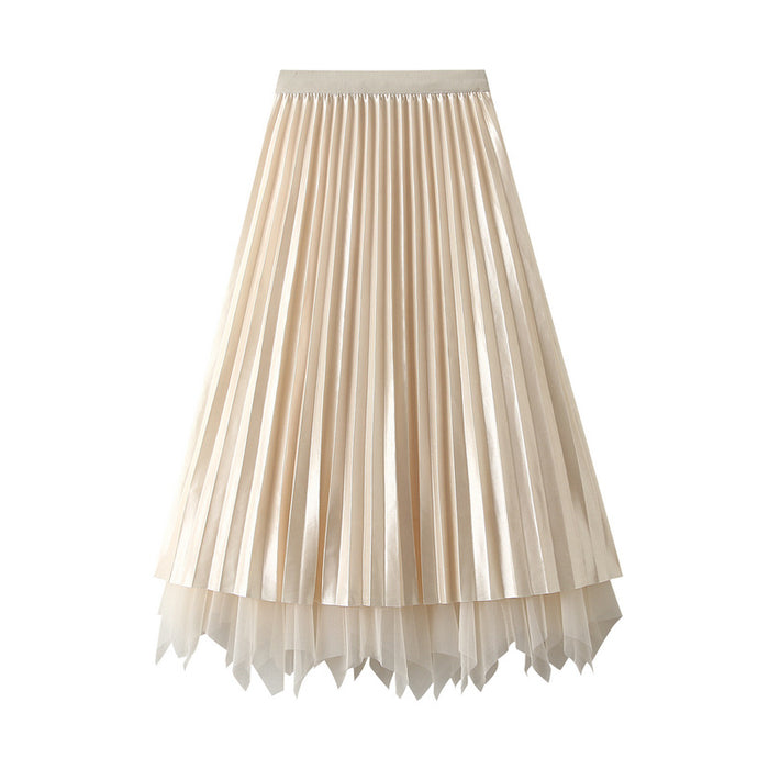 Color-Women Two Sided Skirt Spring Mid Length High Waist Pleated Skirt Irregular Asymmetric Big Skirt-Fancey Boutique