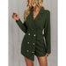 Color-Army Green-Spring Autumn Office V Neck Buttons Suit Dress-Fancey Boutique