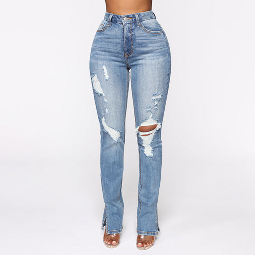 Color-Blue-Split Jeans Women Arrival Blue Washed Ripped High Waist Stretch Jeans-Fancey Boutique