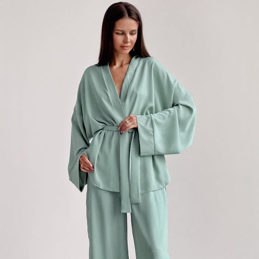 Color-Fall French Loose Nightgown Trousers Chiffon Women Pajama Suit Solid Color Cotton Women Moisture Wicking Clothing-Fancey Boutique