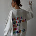 Color-Autumn Winter Contrast Color Letter Graphic Print Round Neck Loose Casual Sweater-Fancey Boutique
