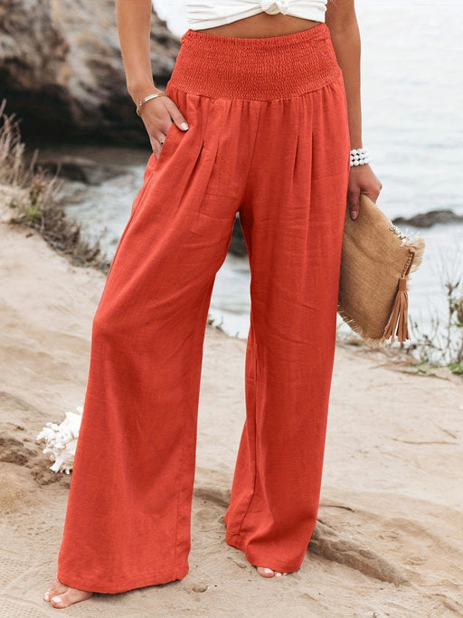 Color-Orange-Spring Summer Women Casual Trousers Casual Cotton Distressed Mid Waist Trousers Outer Wear-Fancey Boutique