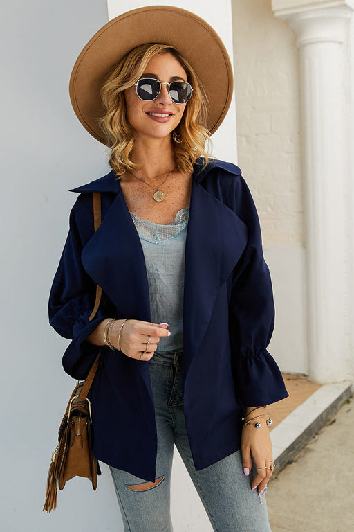 Color-royal blue-Coat Trench Coat Casual Top Autumn Winter Solid Color-Fancey Boutique