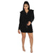 Color-Black-Autumn Winter Zipper Hooded Velvet Ruffled Design Short Mid Length Dress Set-Fancey Boutique