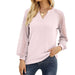 Color-Pink-Women Clothing Autumn Winter Waffle Lace Stitching Long Sleeve V-neck T-shirt Top For Women-Fancey Boutique