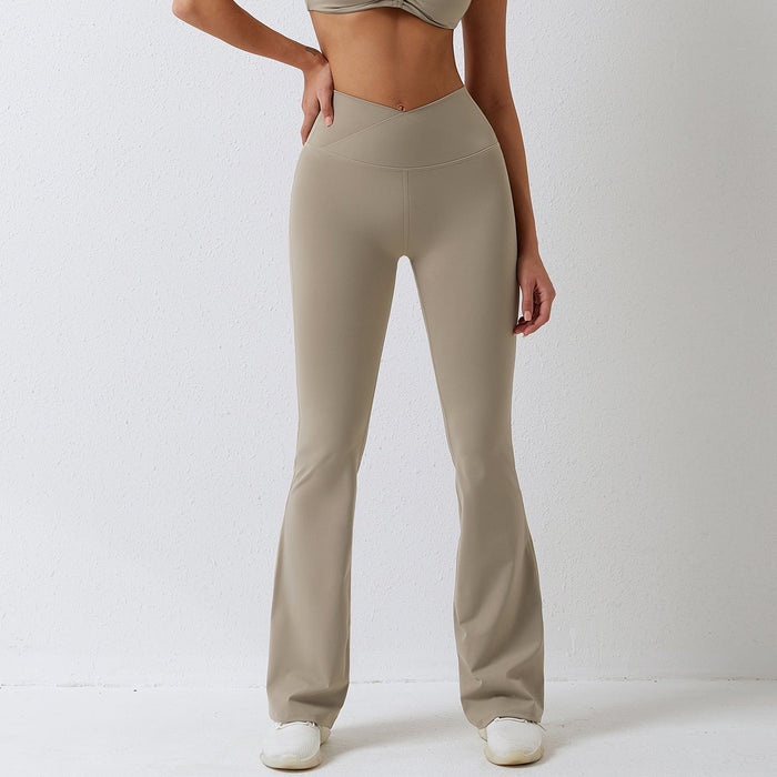 Color-Linen-Brushed Tight Dance Wide-Leg Pants Hip Raise High Waist Casual Flared Pants Fitness Sports Yoga Pants-Fancey Boutique