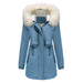 Color-skyblue-Women Winter Velvet Cotton Clothes Women Hooded Detachable Fur Collar Long Sleeve Parka-Fancey Boutique