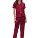 Color-Red-Satin Suit Two Piece Home Wear Pajamas Women-Fancey Boutique