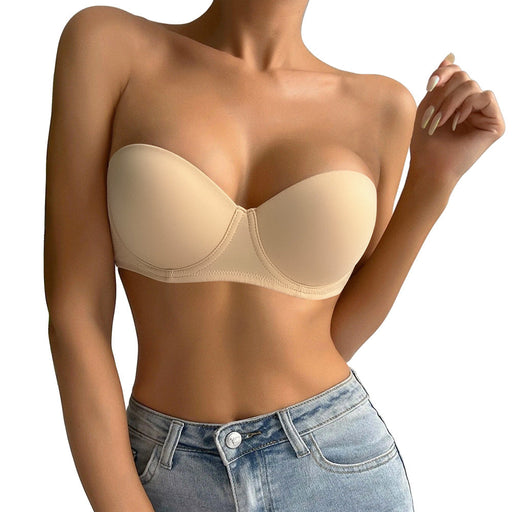 Color-Yellow-Large Cup Bra Half Cup Strapless Beauty Back Push Up Underwear Non Slip Glossy Surface Without A Scratch Top Support Tube Top Women-Fancey Boutique