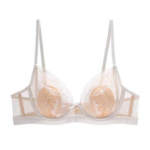 Color-Skin-White Single Piece-French Mesh Embroidery Contrast Color Underwear Women Big Chest Show Sexy Push up Breathable Bra Rabbit Ear Cup Bra Set-Fancey Boutique