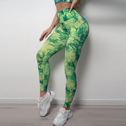 Color-Green-Seamless Tie Dye Peach High Waist Hip Lift Fitness Pants Running Sports Tights Hip Yoga Trousers-Fancey Boutique
