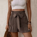 Color-Brown-Summer Women Clothing Ruffled Solid Color Shorts for Women-Fancey Boutique
