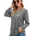 Color-Gray-Women Clothing Autumn Winter Solid Color Chiffon Shirt Loose V neck Pullover Long Sleeve Top Shirt-Fancey Boutique