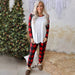 Color-Winter Long Sleeve Home Wear Women Plaid round Neck Christmas Loose Casual Suit-Fancey Boutique