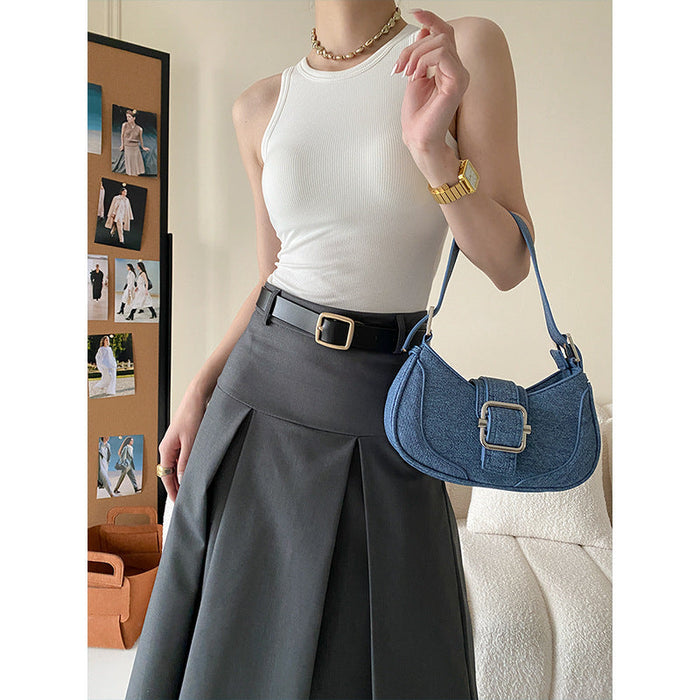 Color-Gold Square Buckle Leather Belt-Deconstructed Design High End Cut Non Ironing High Grade Skirt A line Pleated Skirt Early Autumn-Fancey Boutique
