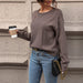 Color-Autumn Women Wear Solid Color Hollow Out Cutout out Sweater-Fancey Boutique