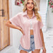 Color-Summer Solid Color Satin Collared Loose Button Short Sleeve Shirt Women-Fancey Boutique