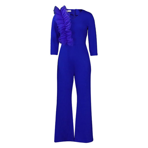 Color-Blue-Women Clothing Autumn Elegant V neck Wide Leg Jumpsuit-Fancey Boutique