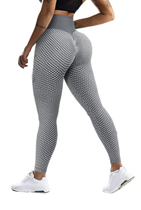 Color-Trousers Light Gray-Honeycomb Jacquard Yoga Pants Women High Top Sports Leggings Hip Raise Fitness Pants Women-Fancey Boutique
