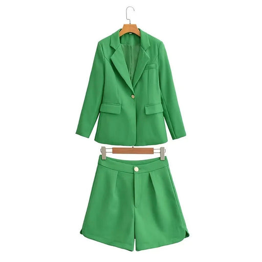 Color-Green-French Chanel Blazer Suit Set Shorts Two Piece Elegant Women Clothing Autumn Solid Color Casual Small Set-Fancey Boutique