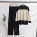 Color-Black-Autumn Winter Comfort Casual Contrast Color Suit Knitted Sweater Wide Leg Pants Office Two Piece Women Clothing-Fancey Boutique