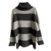 Color-Autumn Winter Thickened Warm Striped Turtleneck Long Sleeve Knitted Contrast Color Pullover Sweater-Fancey Boutique