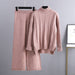 Color-Pink-High End Mock Neck Sweater Wide Leg Pants Suit for Women Autumn Winter Younger Knitted Two Piece-Fancey Boutique