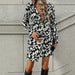 Color-Leopard Print V neck Long Sleeve Irregular Asymmetric Cinched Dress-Fancey Boutique