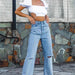 Color-Blue-Women Ripped Trim Slim Hip Straight Jeans-Fancey Boutique