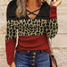 Color-Red-Summer Women Clothing Personality Leopard Splicing V Neck Top Ladies-Fancey Boutique