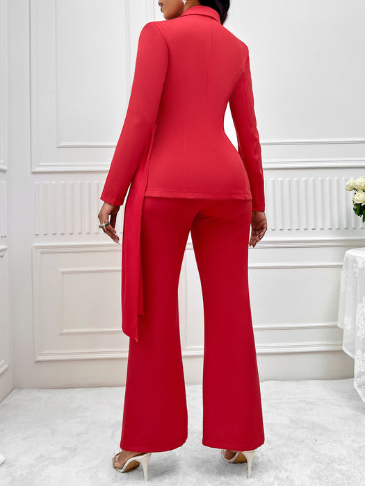 Color-Autumn Winter Casual Sexy Suit Solid Color Slim Ribbon Suit Women-Fancey Boutique