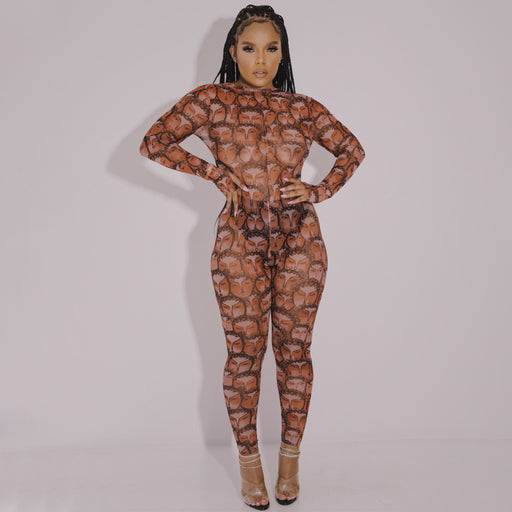 Color-Autumn Winter Personality Printed Sexy See Through Jumpsuit-Fancey Boutique