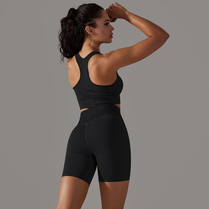Color-Vest Shorts Suit-Black-Yoga Wear Suit Seamless Breathable Vest Sports Underwear High Waist Hip Lift Fitness Pants Suit-Fancey Boutique