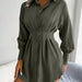 Color-Army Green-Autumn Winter Casual Lantern Sleeve Waist-Tight Asymmetric Dress Shirt Dress Women Clothing-Fancey Boutique
