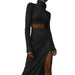 Color-Black-Women Clothing Autumn Winter Thread Turtleneck Irregular Asymmetric Skirt Slit Slim-Fancey Boutique