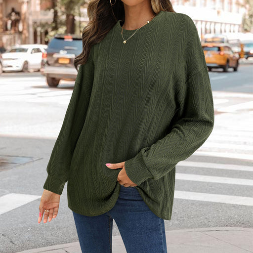 Color-Winter Casual Long Sleeved Top in round Neck Loose Solid Color Knitted Sweater Top-Fancey Boutique