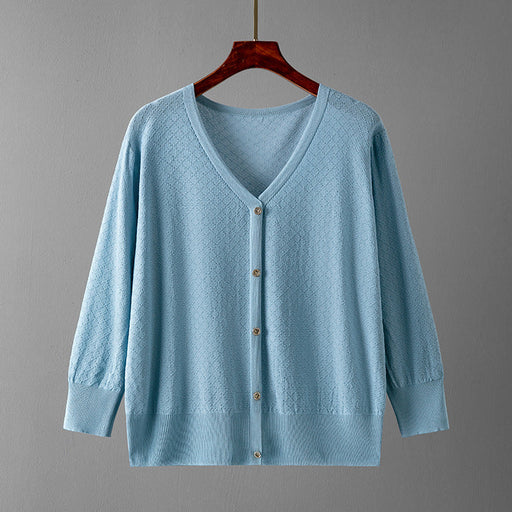 Color-Ice Silk Cardigan Women Thin Coat Small Waistcoat Outerwear Fashionable Sweater Women-Fancey Boutique