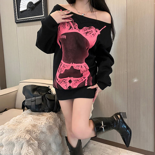 Color-Autumn Winter Elegant Loose Top Women Clothing Street Slim Fit Sexy Printed Sweater Women-Fancey Boutique