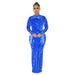 Color-Blue-Women Wear Mesh See Through Drilling Long Sleeve Lining Two Piece Set-Fancey Boutique