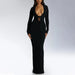Color-Sexy Deep V Plunge One Step Dress Solid Color Slim Fit Sexy Long Sheath Dress Women-Fancey Boutique
