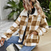 Color-Brown Coffee Plaid-Autumn Winter Zipper Collared Plush Plaid Coat Loose Office Women Outerwear-Fancey Boutique